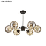 Modernist Smoke Grey Glass Led Pendant Chandelier - Global Design With Inner Glowing String