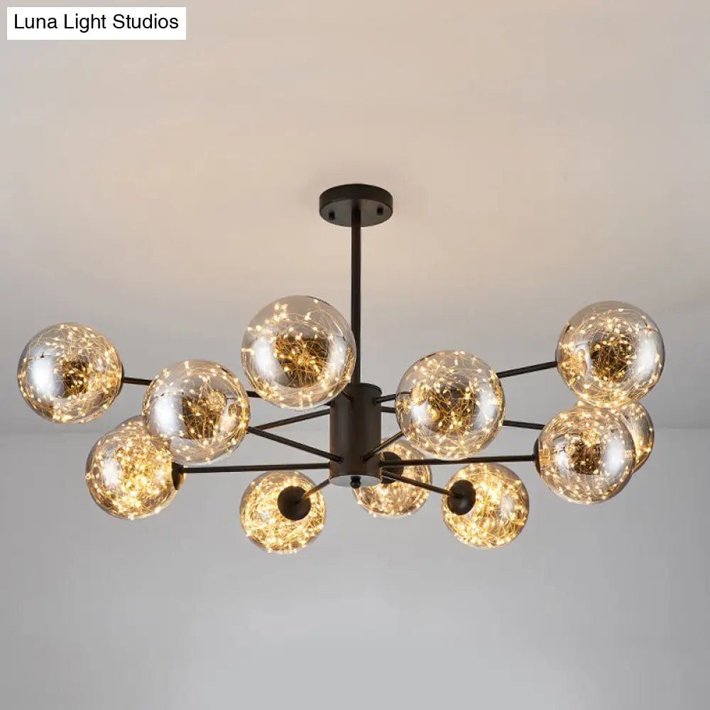 Modernist Smoke Grey Glass Led Pendant Chandelier - Global Design With Inner Glowing String
