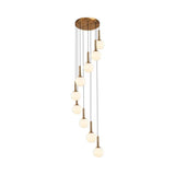 Modernist Spiral Cluster Pendant Light - 8/9 Bulbs White/Clear Lattice Glass Ceiling Hang Fixture 9