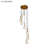 Modernist Spiral Cluster Pendant Light - 8/9 Bulbs White/Clear Lattice Glass Ceiling Hang Fixture
