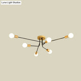 Modernist Sputnik Semi Flush Mount Light - Gold & Black Finish 6 Bulbs Close To Ceiling