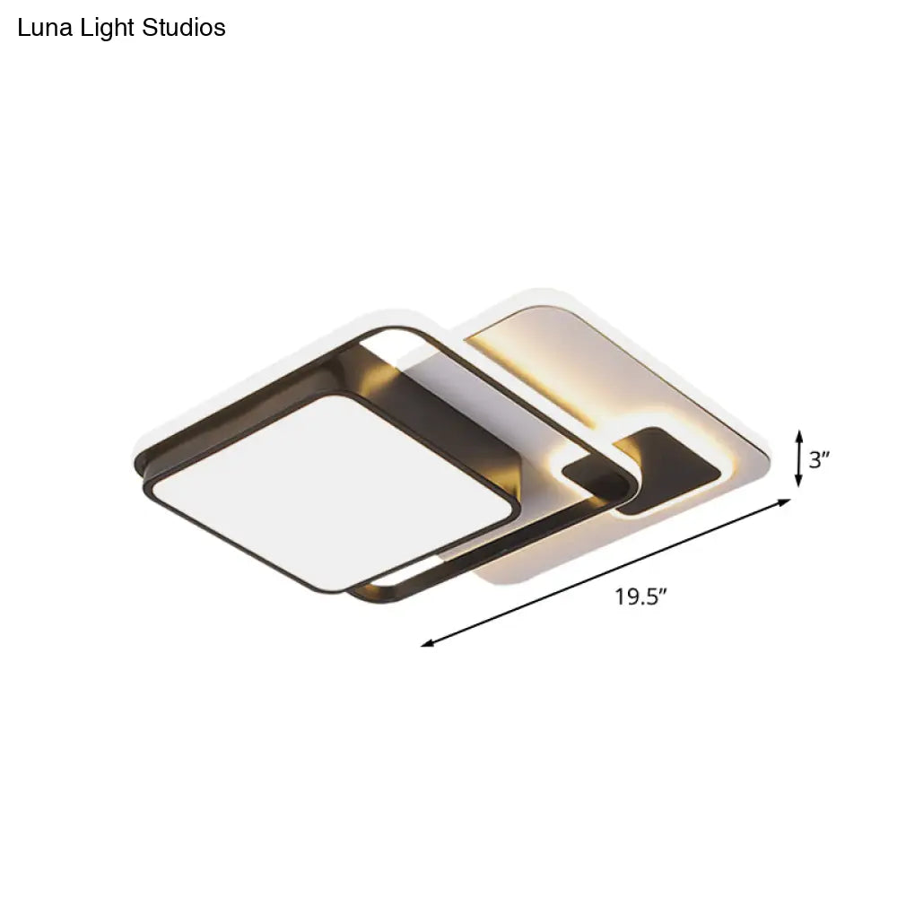 Modernist Square Flush Ceiling Led Bedroom Light Fixture - Black Iron 16’/19.5’ Width