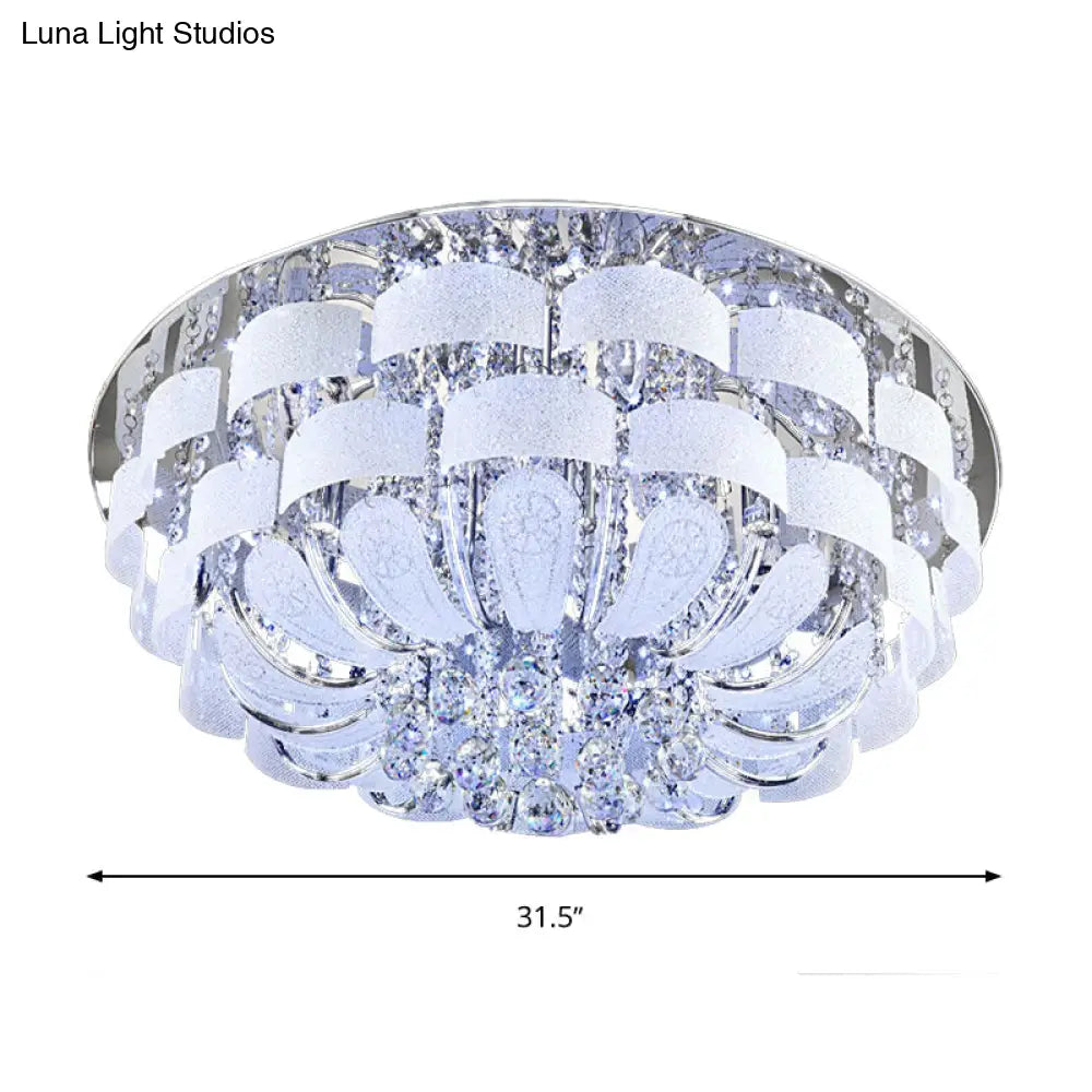 Modernist Stainless - Steel Crystal Flush Mount Ceiling Light With Cut Accents