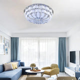 Modernist Stainless-Steel Crystal Flush Mount Ceiling Light With Cut Accents