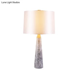 Modernist Study Lamp With Drum Shade - White Task Lighting On Marble Base