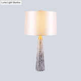 Modernist Study Lamp With Drum Shade - White Task Lighting On Marble Base