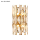 Modernist Style Clear Crystal Wall Sconce - Gold Finish 4 Lights Corridor Lighting 11/17 Wide