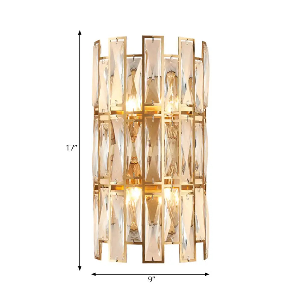Modernist Style Clear Crystal Wall Sconce - Gold Finish 4 Lights Corridor Lighting 11/17 Wide