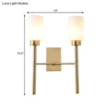 Modernist Style White Glass Cylinder Wall Sconce With Brass Finish - Bedroom Light