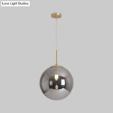 Modernist Tan/Smoke Gray Mirror Glass Globe Pendant Light - 6’/10’ Width 1-Light Suspension
