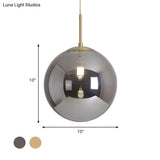 Modernist Tan/Smoke Gray Mirror Glass Globe Pendant Light - 6’/10’ Width 1-Light Suspension