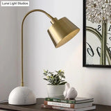Modernist Tapered Table Lamp In Brass With Marble Base - 1 Bulb Task Lighting