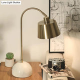 Modernist Tapered Table Lamp In Brass With Marble Base - 1 Bulb Task Lighting