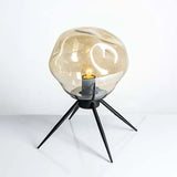 Modernist Tripod Desk Light With Dimpled Glass Shade - Black Blue/Cognac Cognac