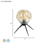 Modernist Tripod Desk Light With Dimpled Glass Shade - Black Blue/Cognac