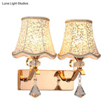 Modernist Wall Mount Light With Empire Fabric Shade And Dual Bulbs For Bedroom