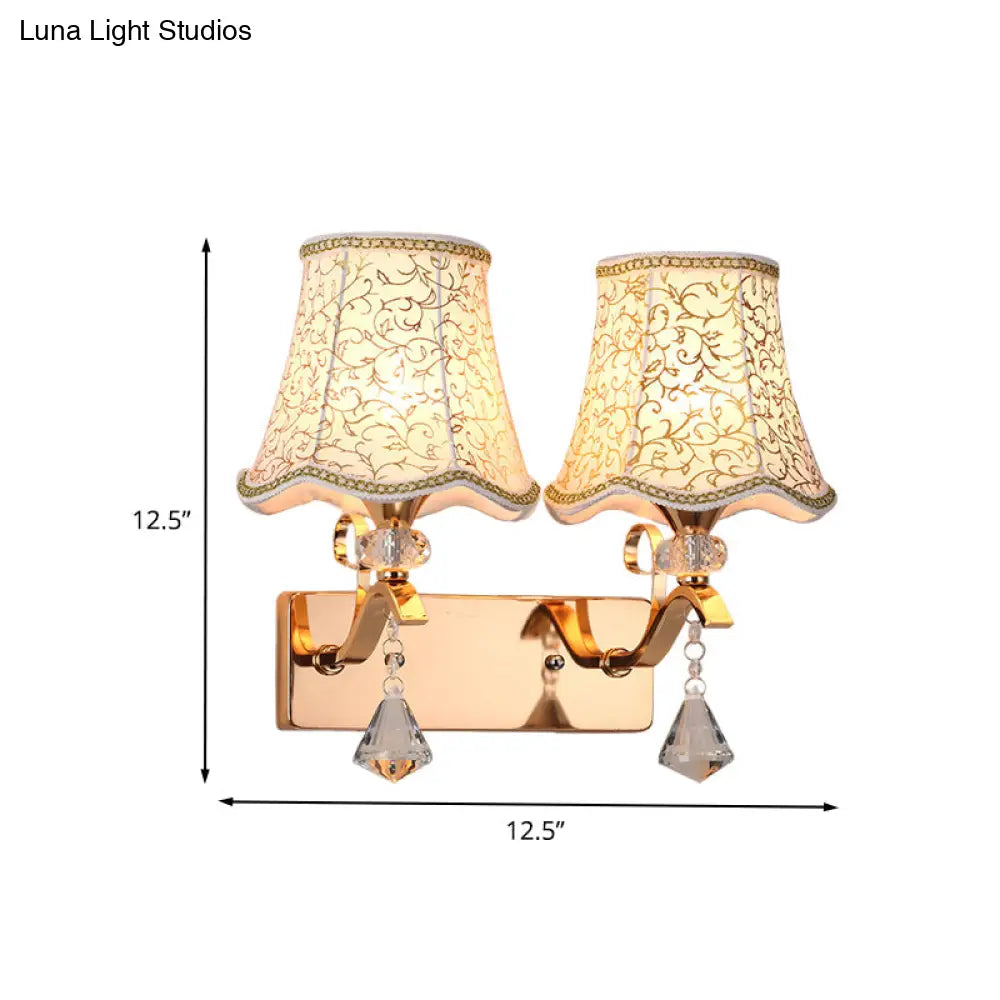 Modernist Wall Mount Light With Empire Fabric Shade And Dual Bulbs For Bedroom