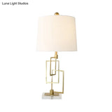 Modernist White Barrel Reading Light With Fabric Shade - 1 Bulb Task Lighting