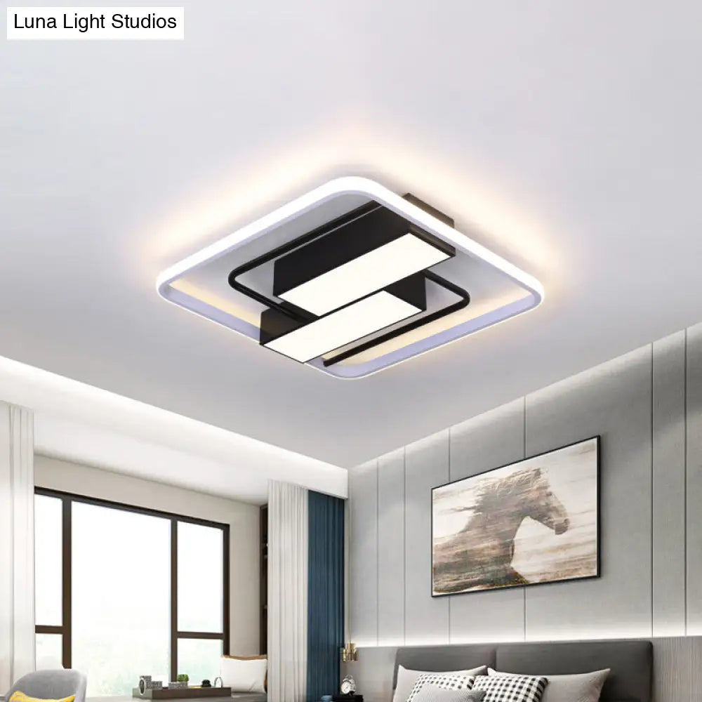 Modernist White & Black Acrylic Flush Mount Light - 18’/21.5’ W Led Square Rectangle