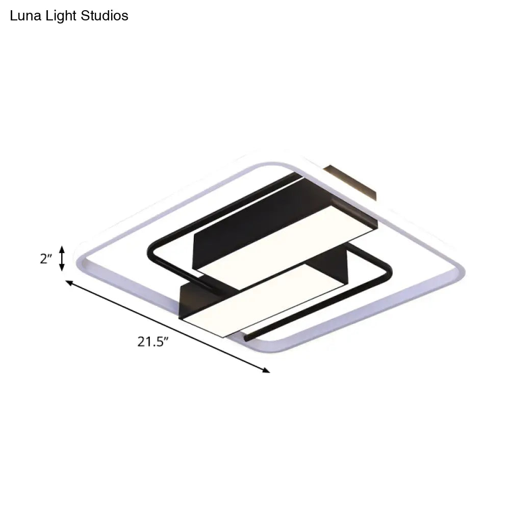 Modernist White & Black Acrylic Flush Mount Light - 18’/21.5’ W Led Square Rectangle
