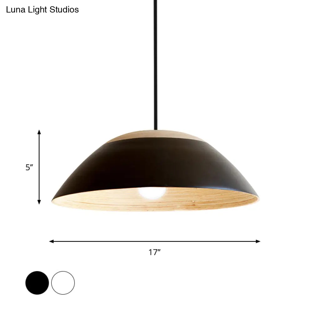 Modernist White/Black Restaurant Pendant Light With Dome Metal Shade - Sleek Ceiling Hang Fixture