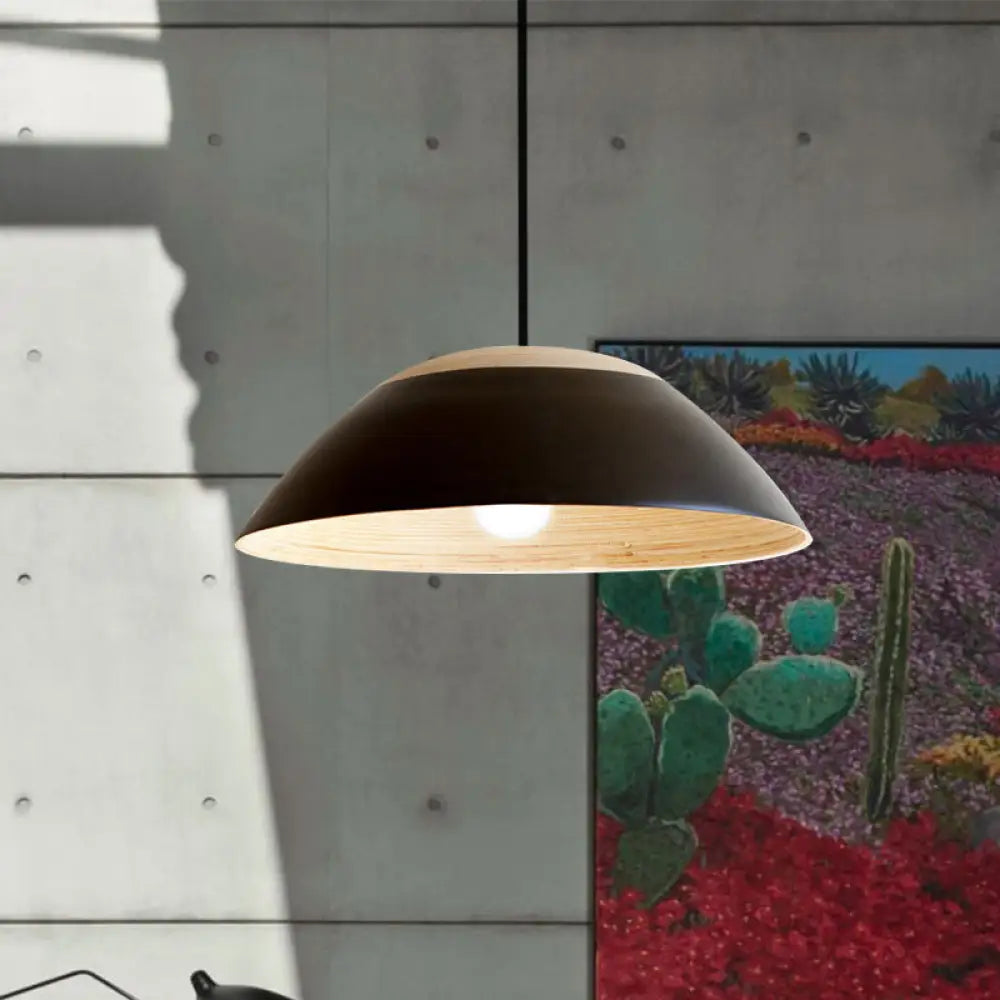 Modernist White/Black Restaurant Pendant Light With Dome Metal Shade - Sleek Ceiling Hang Fixture