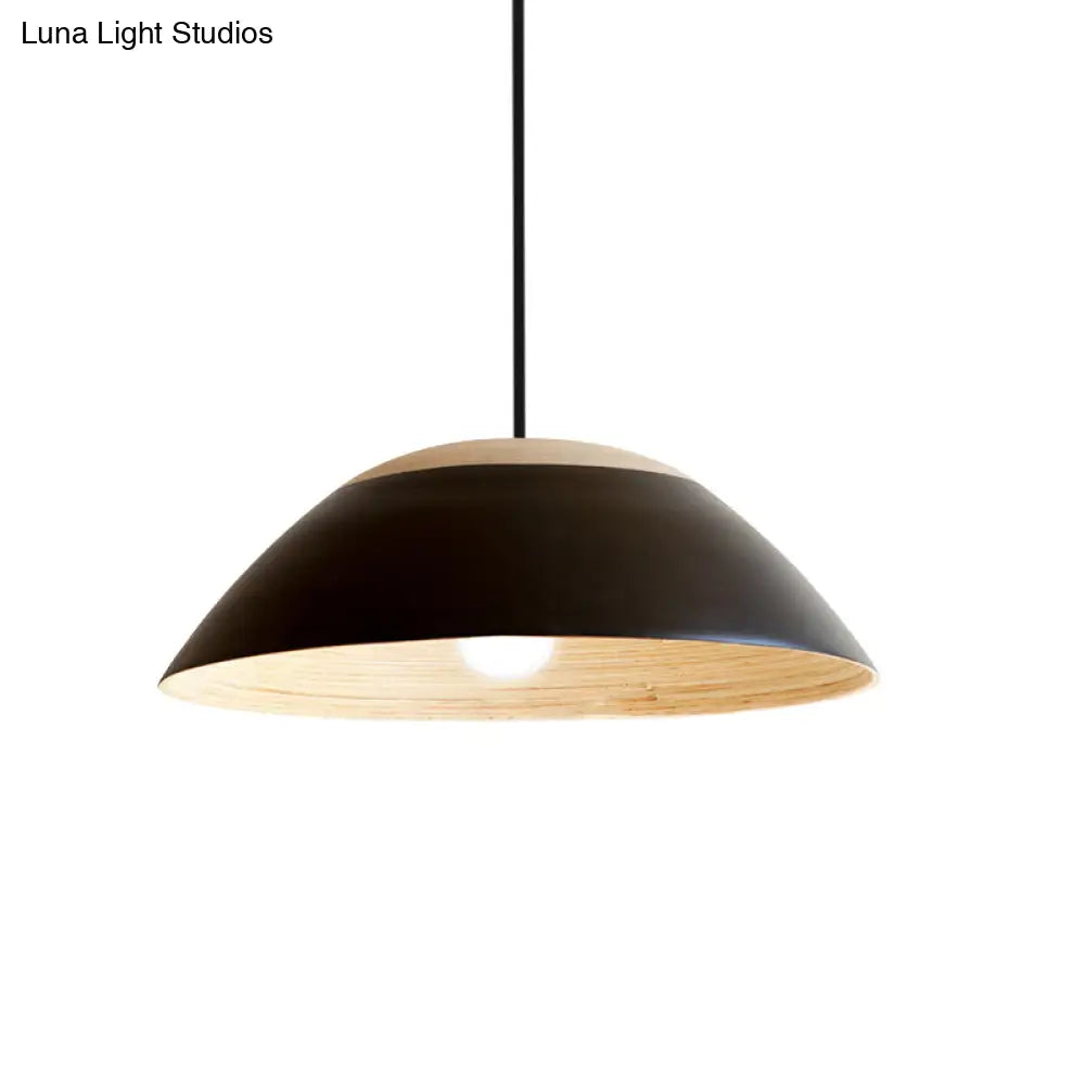 Modernist White/Black Restaurant Pendant Light With Dome Metal Shade - Sleek Ceiling Hang Fixture