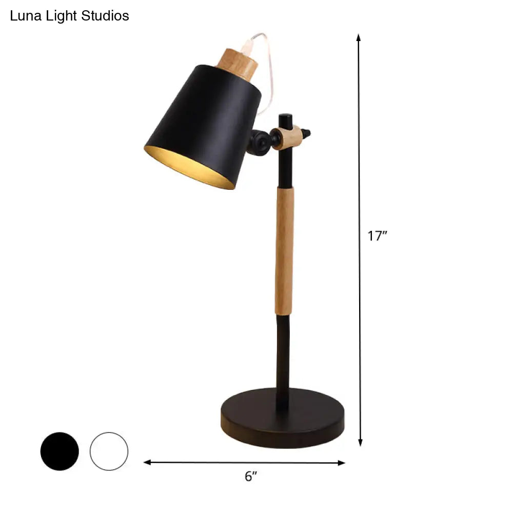Modernist White/Black Small Desk Lamp With Metal Shade - 1 Head Study Task Lighting
