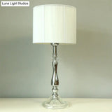 Modernist White Crystal Nightstand Lamp With Fabric Shade
