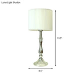 Modernist White Crystal Nightstand Lamp With Fabric Shade