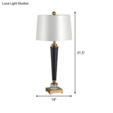 Modernist White Fabric Tapered Drum Desk Lamp - Sleek 1 Bulb Night Table Light For Bedroom