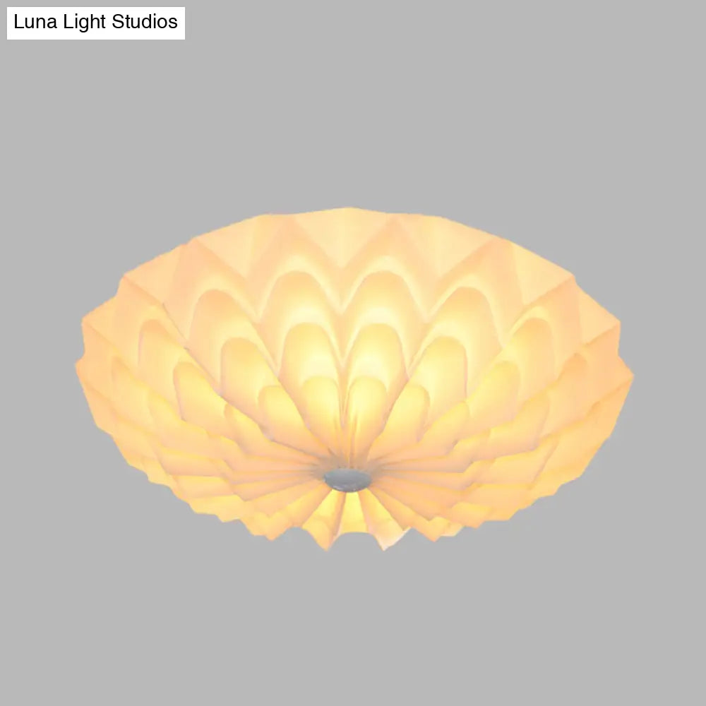 Modernist White Finish Flush Mount Light Fixture With Folding Bowl Acrylic Shade - 3 Heads Bedroom