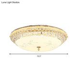 Modernist White Glass And Clear Crystal Led Flush Pendant Light For Bedroom - 12’/16’ Diameter