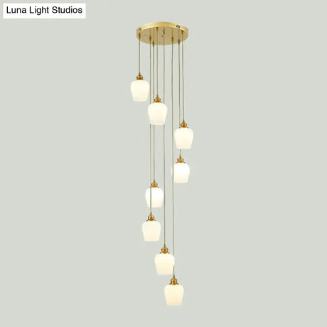 Modernist White Glass Multi Light Pendant Chandelier With 8-Light Tulips Shades