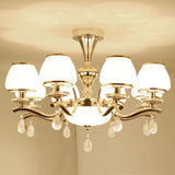 Modernist White Glass Pendant Chandelier With Crystal Droplets - Gold Urn Shade Design 8 /