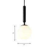 Modernist Spherical White Glass Pendant Light - 1 6/8/10 Wide Black/Gold Hanging Fixture