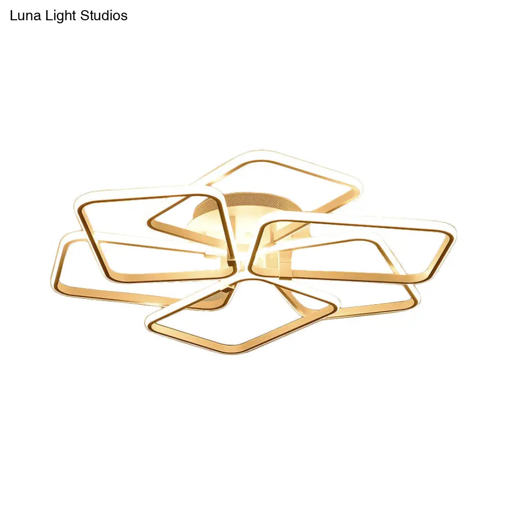 Modernist White Led Acrylic Semi Flush Lighting: 6 Rectangular Rings 31.5’/39’ Wide