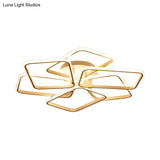 Modernist White Led Acrylic Semi Flush Lighting: 6 Rectangular Rings 31.5’/39’ Wide