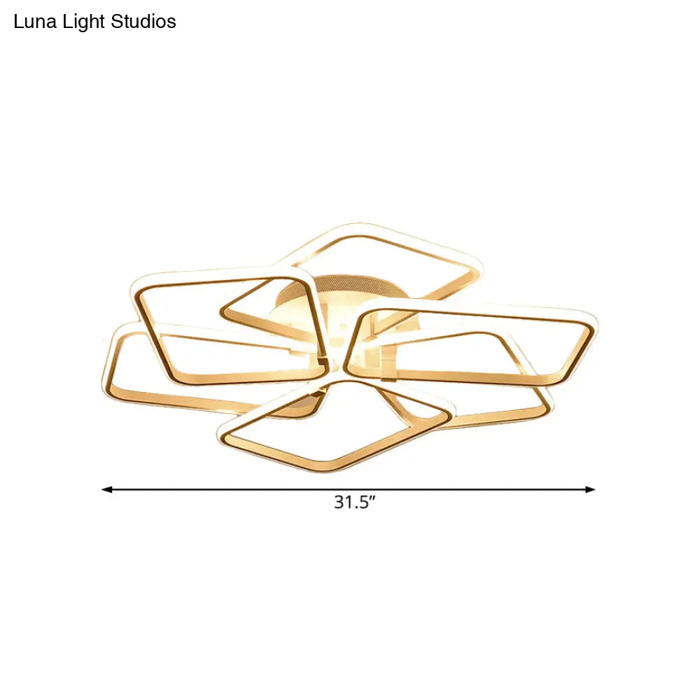 Modernist White Led Acrylic Semi Flush Lighting: 6 Rectangular Rings 31.5’/39’ Wide