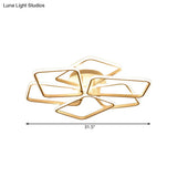 Modernist White Led Acrylic Semi Flush Lighting: 6 Rectangular Rings 31.5’/39’ Wide