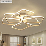 Modernist White Led Acrylic Semi Flush Lighting: 6 Rectangular Rings 31.5’/39’ Wide