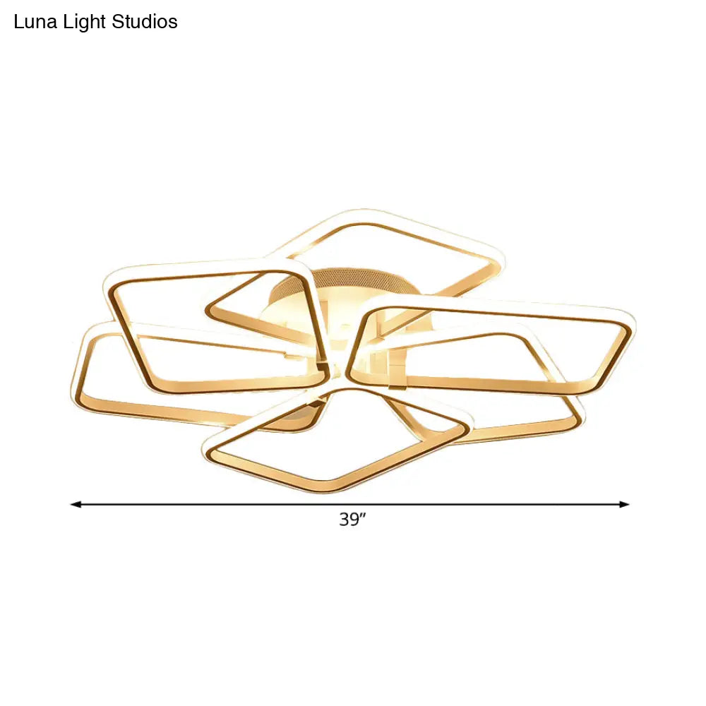 Modernist White Led Acrylic Semi Flush Lighting: 6 Rectangular Rings 31.5’/39’ Wide