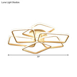 Modernist White Led Acrylic Semi Flush Lighting: 6 Rectangular Rings 31.5’/39’ Wide