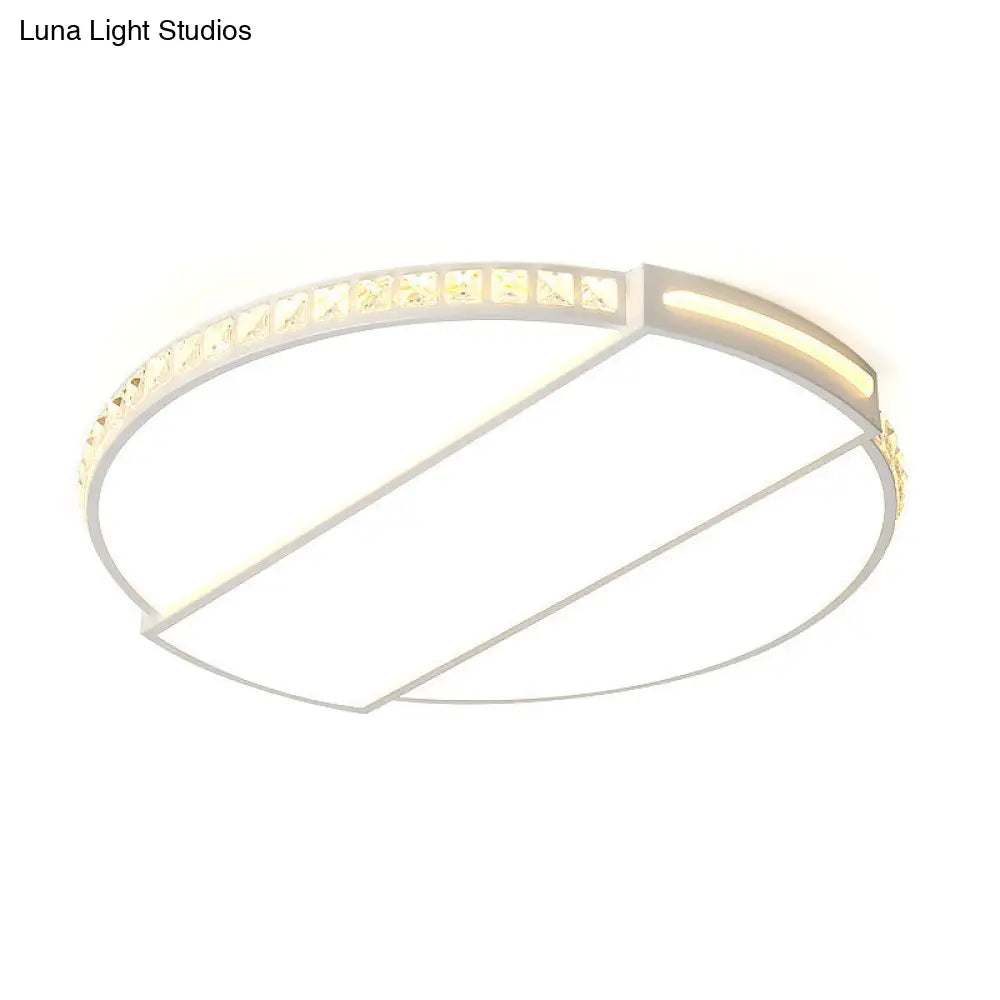 Modernist White Led Ceiling Lighting For Bedroom - Faceted Cut Crystal Disc Flush Mount