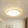 Modernist White Led Ceiling Lighting For Bedroom - Faceted Cut Crystal Disc Flush Mount