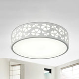 Modernist White Led Flush - Mount Iron Carved Drum Ceiling Light With Recessed Diffuser