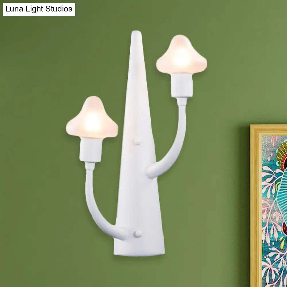 Modernist White Led Wall Lamp With Mushroom Opal Glass Shade - 2/3 Lights Living Room Sconce