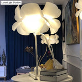 Modernist White Petal Night Lamp With Wire Pedestal - 2-Layer Design Acrylic Table Light 1 Bulb