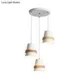 Modernist Wood And Metal Multi-Pendant Suspension Light For Dining Room - Cup Shape 3 Heads