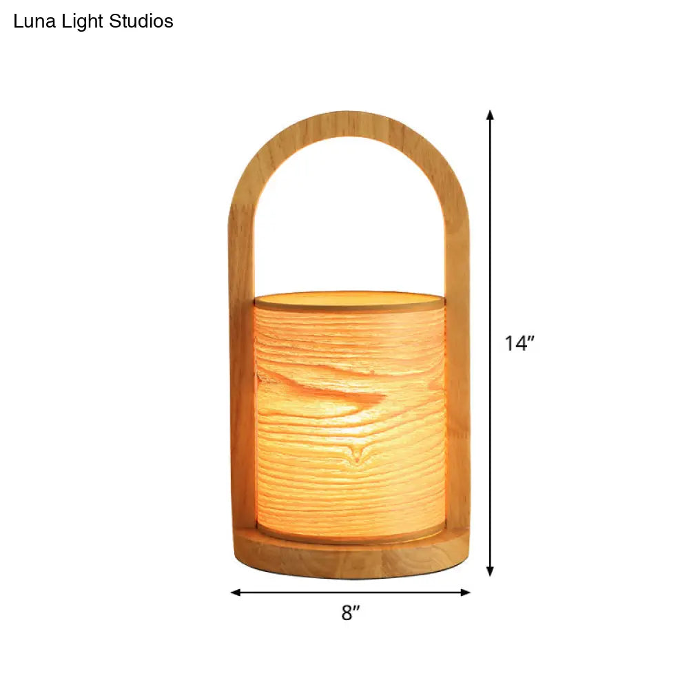 Modernist Wood Oval Ring Nightstand Lamp With Tube Shade